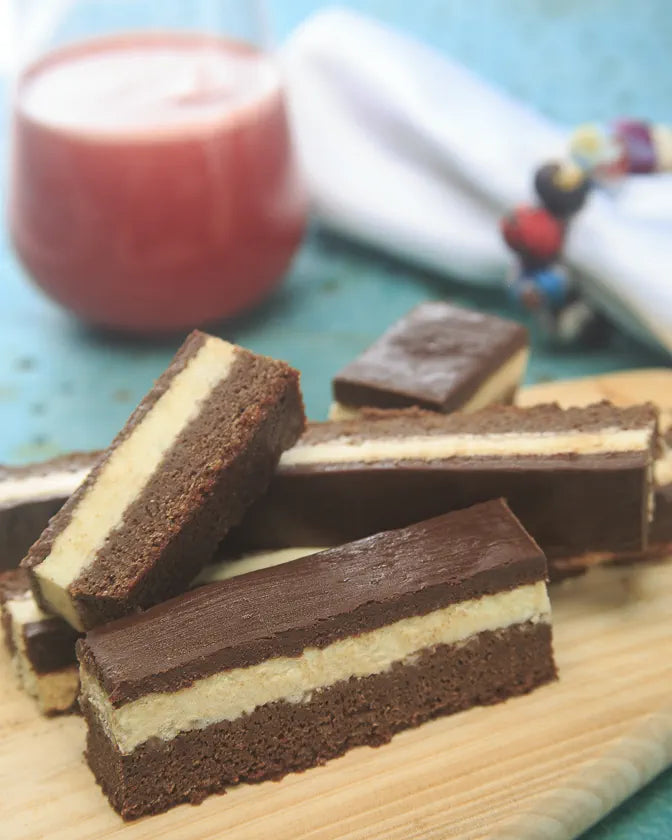 Brownie-based cheesecake finished with a dark chocolate ganache